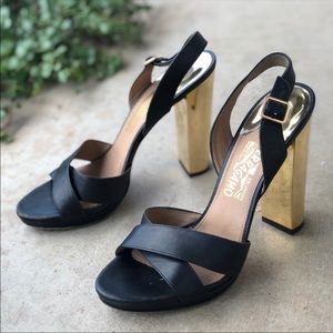 Salvatore Ferragamo Black/Gold Heel Platform